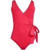 Lands’ End Women’s Chlorine Resistant Side Tie Wrap High Leg One Piece Swimsuit(Coral Roses)