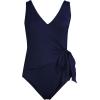 Lands’ End Women’s Chlorine Resistant Side Tie Wrap High Leg One Piece Swimsuit(Deep Sea Navy)