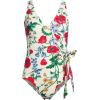 Lands’ End Women’s Chlorine Resistant Side Tie Wrap High Leg One Piece Swimsuit(Egret/Exploded Poppy Floral)