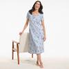 Lands’ End Women’s Cotton Short Sleeve Midcalf Nightgown(Ivory/Light Sea Blue Floral)