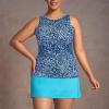 Lands’ End Women’s High Neck UPF 50 Modest Tankini Top Swimsuit(Navy/Turquoise Mosaic Dot)