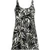 Lands’ End Women’s Scoop Neck Mini Swim Dress One Piece Swimsuit(Black/Egret White Leaf Scroll)