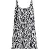 Lands’ End Women’s Scoop Neck Mini Swim Dress One Piece Swimsuit(Black/White Vine Floral)
