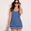 Lands’ End Women’s Scoop Neck Mini Swim Dress One Piece Swimsuit(Navy/Cobalt Mosaic Geo Border)
