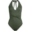 Lands’ End Women’s Sculpting Suit Plunge Halter High Leg One Piece Swimsuit(Rich Olive Green)