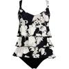 Lands’ End Women’s Smoothing Control Ruffle Fauxkini One Piece Swimsuit(Black/Egret Lilies)