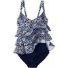 Lands’ End Women’s Smoothing Control Ruffle Fauxkini One Piece Swimsuit(Navy Meadow Floral)