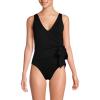 Lands’ End Women’s Chlorine Resistant Side Tie Wrap High Leg One Piece Swimsuit(Black)