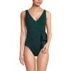Lands’ End Women’s Chlorine Resistant Side Tie Wrap High Leg One Piece Swimsuit(Deep Balsam)