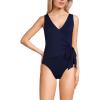 Lands’ End Women’s Chlorine Resistant Side Tie Wrap High Leg One Piece Swimsuit(Deep Sea Navy)