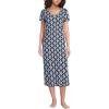 Lands’ End Women’s Cotton Short Sleeve Midcalf Nightgown(Deep Sea Navy/Ivory Floral)