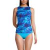 Lands’ End Women’s High Neck UPF 50 Modest Tankini Top Swimsuit(Electric Blue Multi/Swirl)