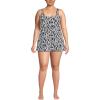 Lands’ End Women’s Scoop Neck Mini Swim Dress One Piece Swimsuit(Black/White Vine Floral)