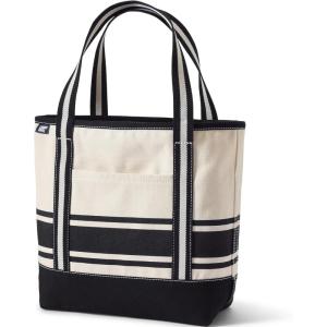 Lands’ End Open Top Canvas Tote Bag(Black Stripe/Natural)