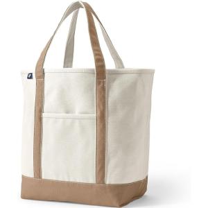 Lands’ End Open Top Canvas Tote Bag(Natural/Rich Camel)