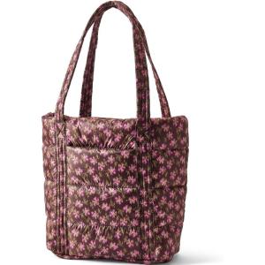 Lands’ End Wanderweight Ultralight Packable Tote Bag(Rich Coffee Ikat Floral)