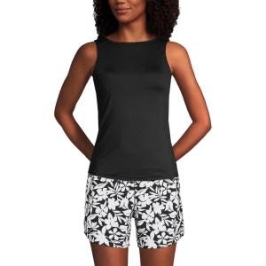 Lands’ End Women’s High Neck UPF 50 Modest Tankini Top Swimsuit(Black)
