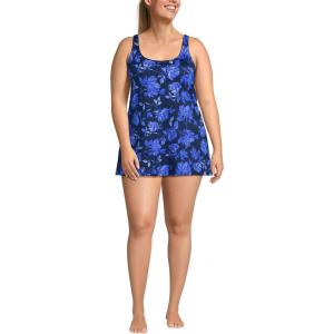 Lands’ End Women’s Scoop Neck Mini Swim Dress One Piece Swimsuit(Navy Graphic Floral)