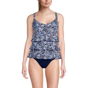 Lands’ End Women’s Smoothing Control Ruffle Fauxkini One Piece Swimsuit(Navy Meadow Floral)
